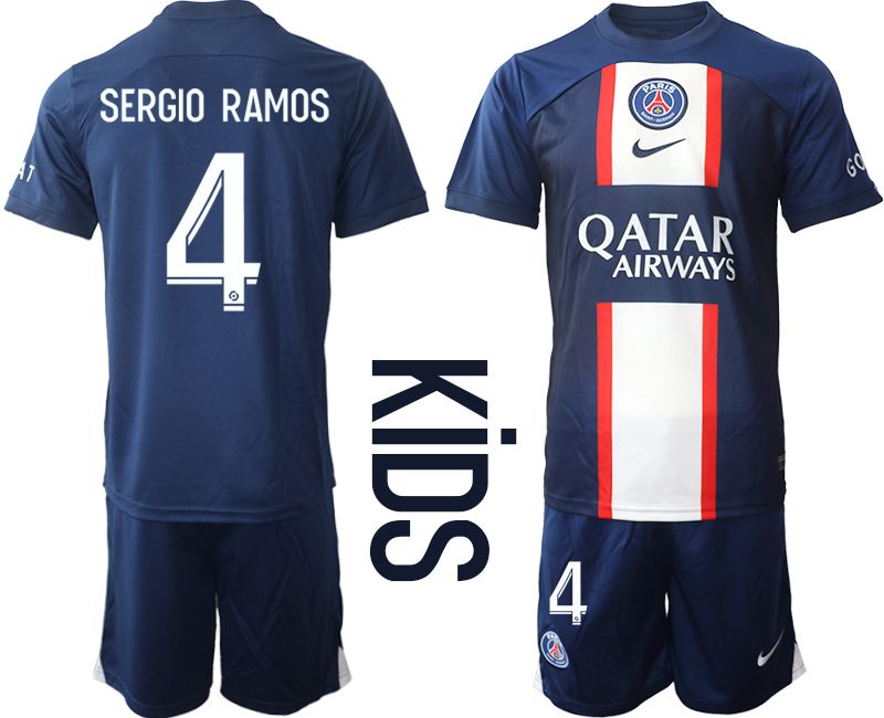 Youth 2022-2023 Club Paris St German home blue #4 Soccer Jersey->youth soccer jersey->Youth Jersey